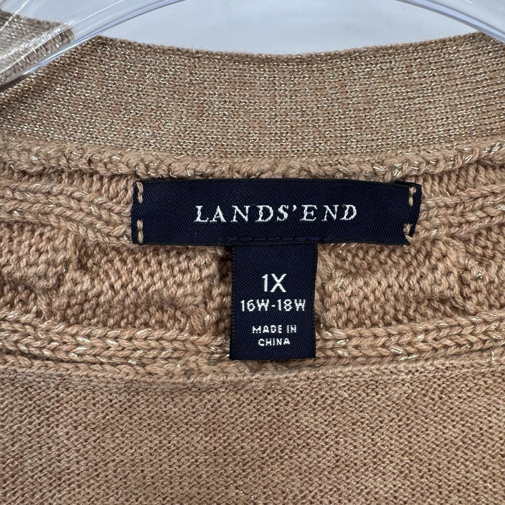Lands' End Cardigan Sweater Womens 1X 16W-18W Gold Metallic Wool Blend Festive - Picture 5 of 16